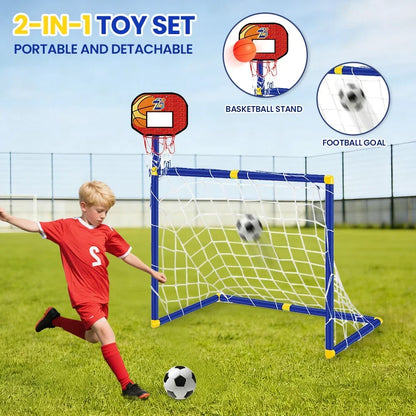 Kmoist 2 In 1 Sports Toy Basketball Stand Football Goal
